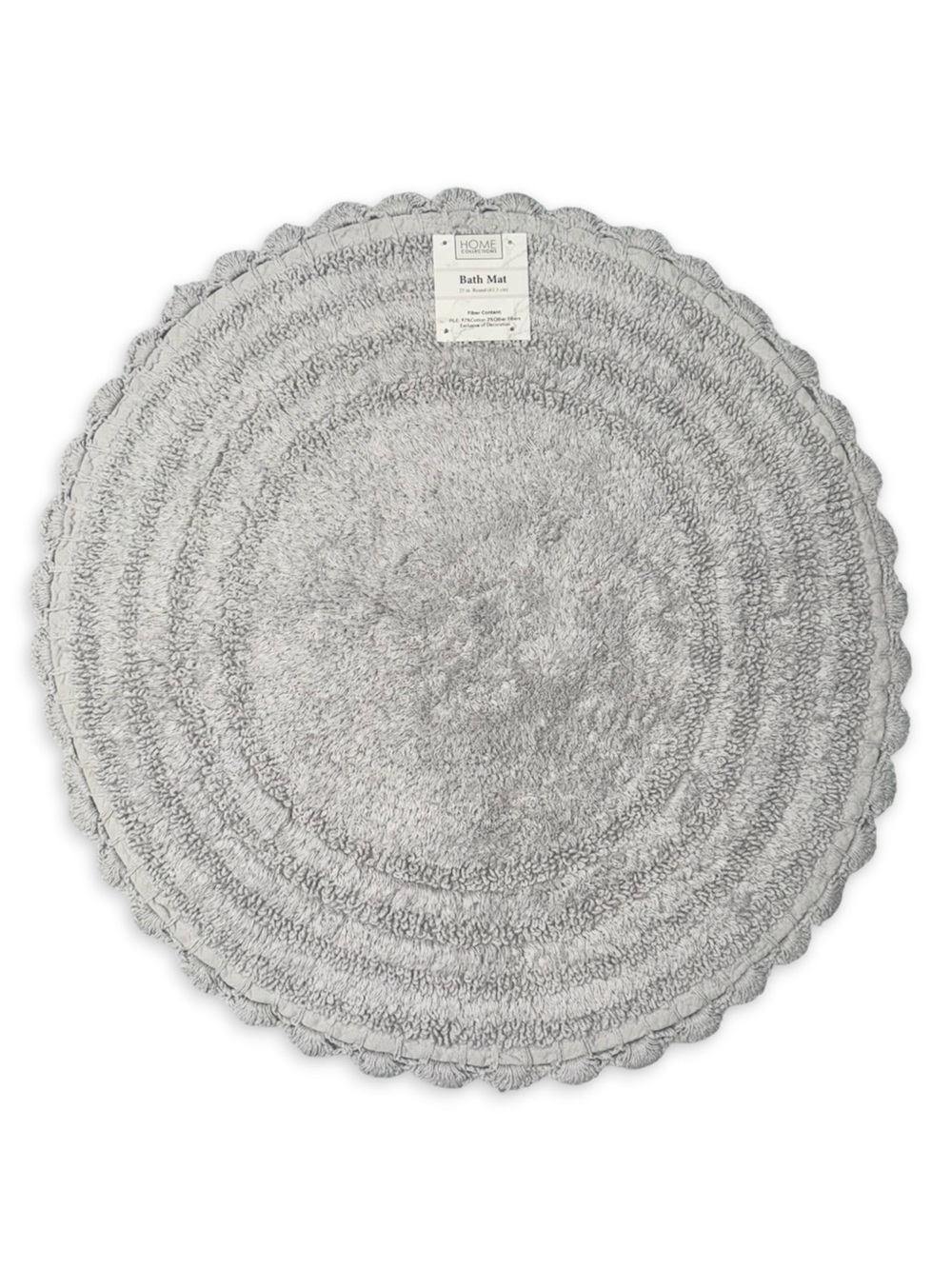 Home Collections Scalloped Round Cotton Bath Mat Nonskid Gray 25”